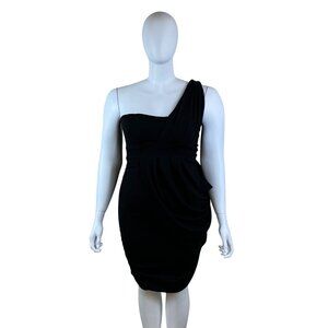Fashion to Figure One Shoulder Black Dress Womens Draped Knee-Length Size 1X